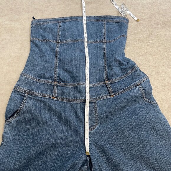 Yada Yada Stretch Y2K 2000's Blue Denim Wide Leg Capri Jumper Romper size Large - Picture 12 of 15
